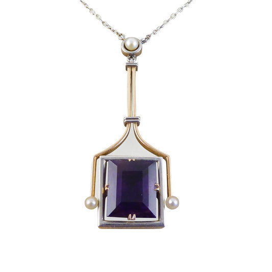 Antique Art Deco Amethyst & Pearl Pendant
