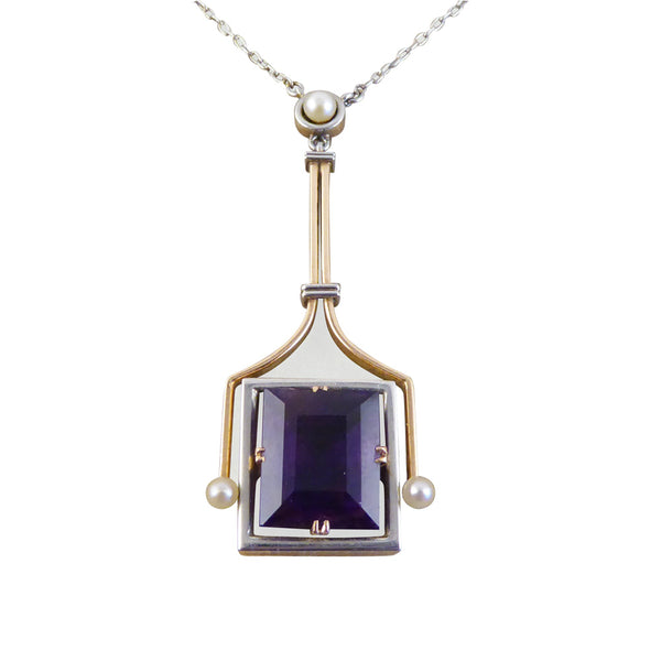 Antique Art Deco Amethyst & Pearl Pendant