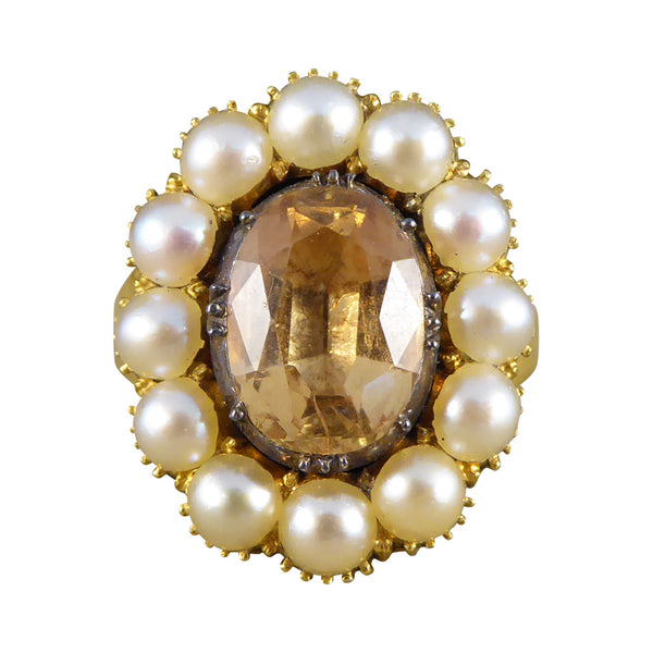 Antique Victorian Orange Topaz and Pearl Ring