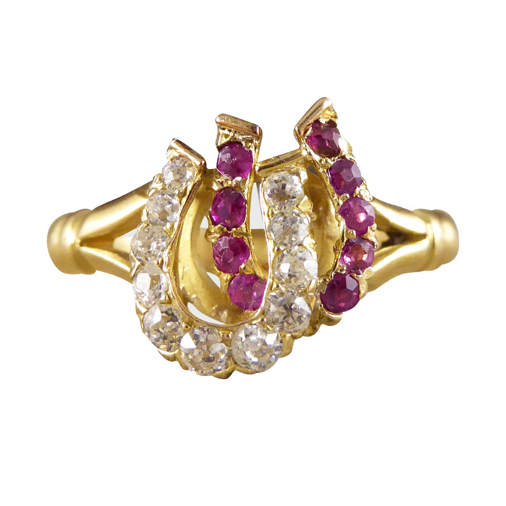 Antique Edwardian Ruby and Diamond Double Horseshoe Ring