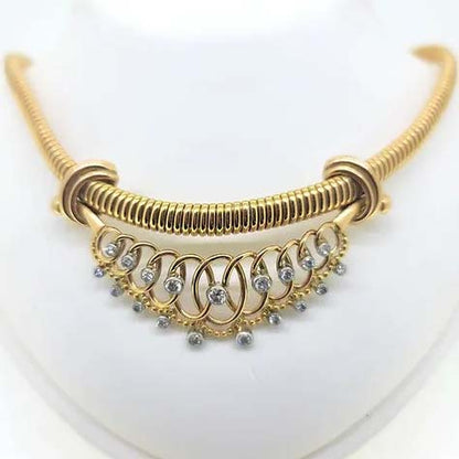 Vintage French 1.50ct Diamond Pendant Gold Tubogas Collar Necklace, 18ct yellow gold tubogas collar necklace with detachable diamond set pendant/bib