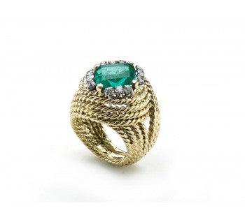 Vintage French Emerald and Diamond Bombe Cocktail Ring, 7.99 carats