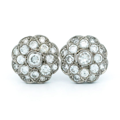 Art Deco Style Diamond and Platinum Cluster Earrings, 1.30 carats