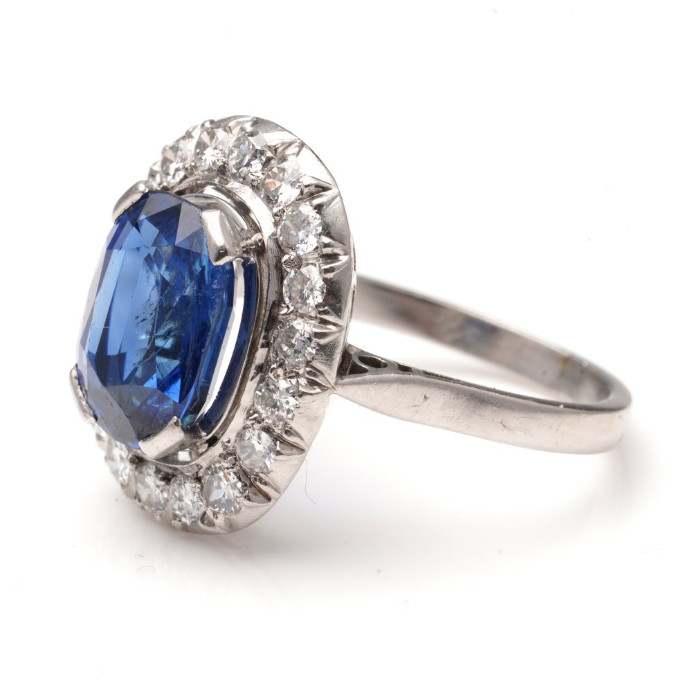 Art Deco 2ct Sapphire and Diamond Cluster Ring in Platinum