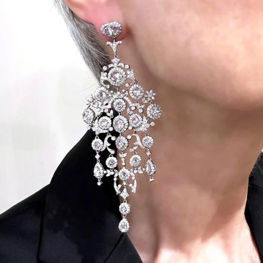 Large Diamond Platinum Chandelier Earrings