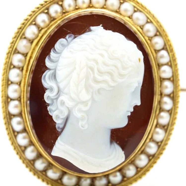 Antique Victorian 15ct Gold Cameo Mourning Brooch