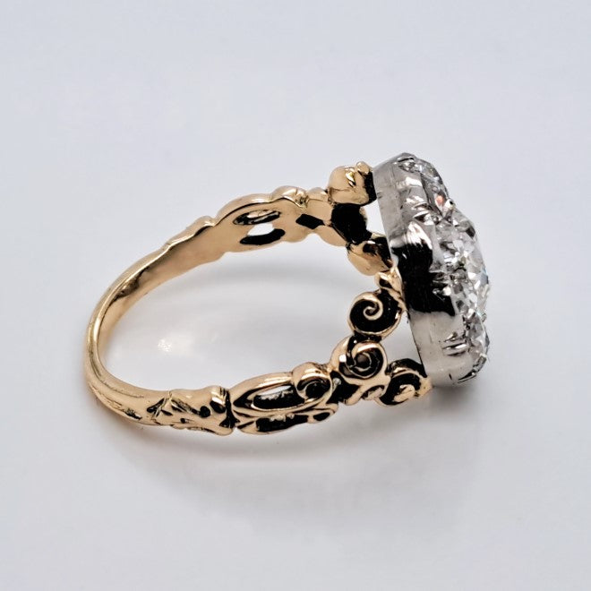 Antique 3ct Old Mine Cut Diamond Cluster Engagement Ring
