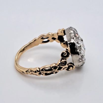 Antique 3ct Old Mine Cut Diamond Cluster Engagement Ring