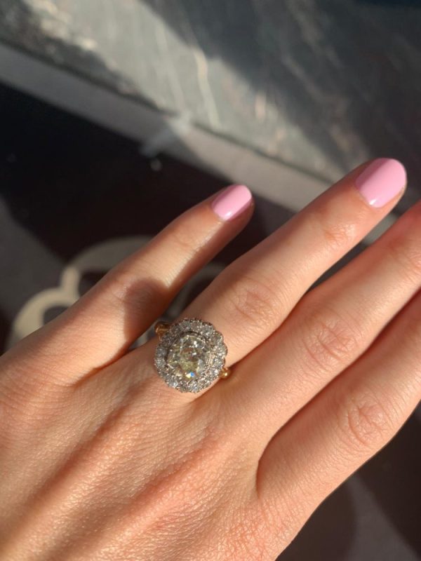 2.15ct Old Cut Diamond Cluster Engagement Ring, 3.8ct total