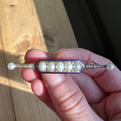 Antique Victorian Rose Cut Diamond and Pearl Bar Brooch