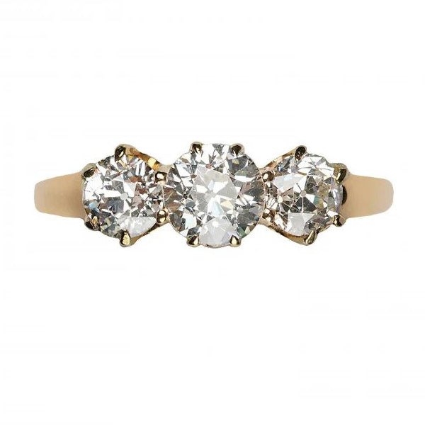 Art Deco Old European Cut Diamond Three Stone Engagement Ring, 1.69 carats