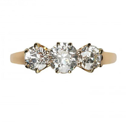 Art Deco Old European Cut Diamond Three Stone Engagement Ring, 1.69 carats