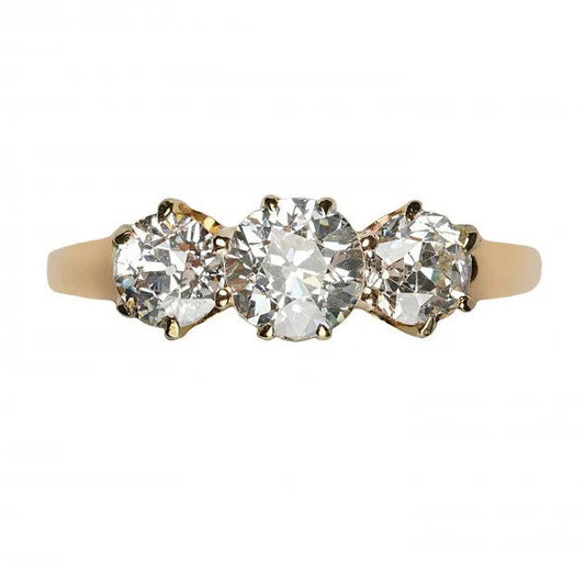 Art Deco Old European Cut Diamond Three Stone Engagement Ring, 1.69 carats