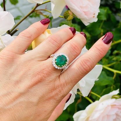 Vintage 10.76ct Zambian Emerald and Diamond Cluster Ring
