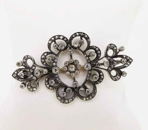 Antique Victorian Floral Diamond Brooch, 1.50 carats, Silver and Gold