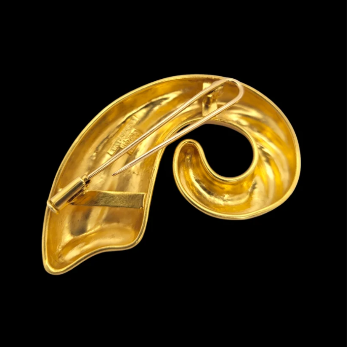 Vintage Lalaounis 18cct Yellow Hammered Gold Swirl Brooch, Circa 1980