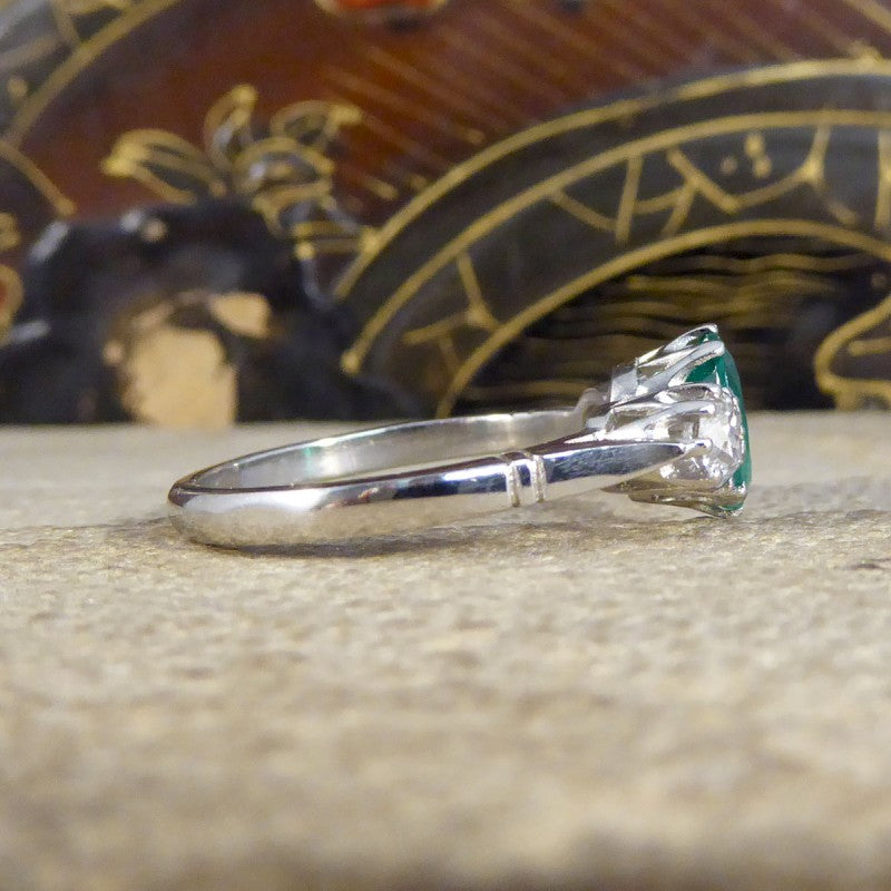 1ct Emerald and Diamond Three Stone Ring