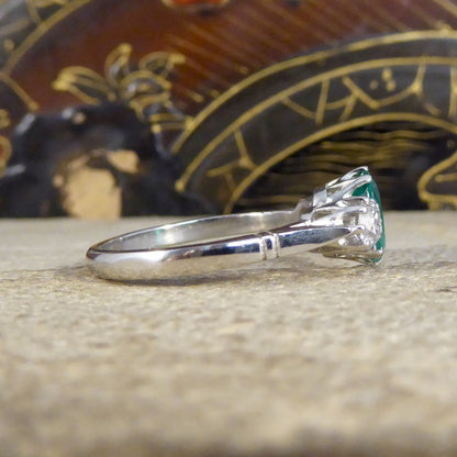 1ct Emerald and Diamond Three Stone Ring