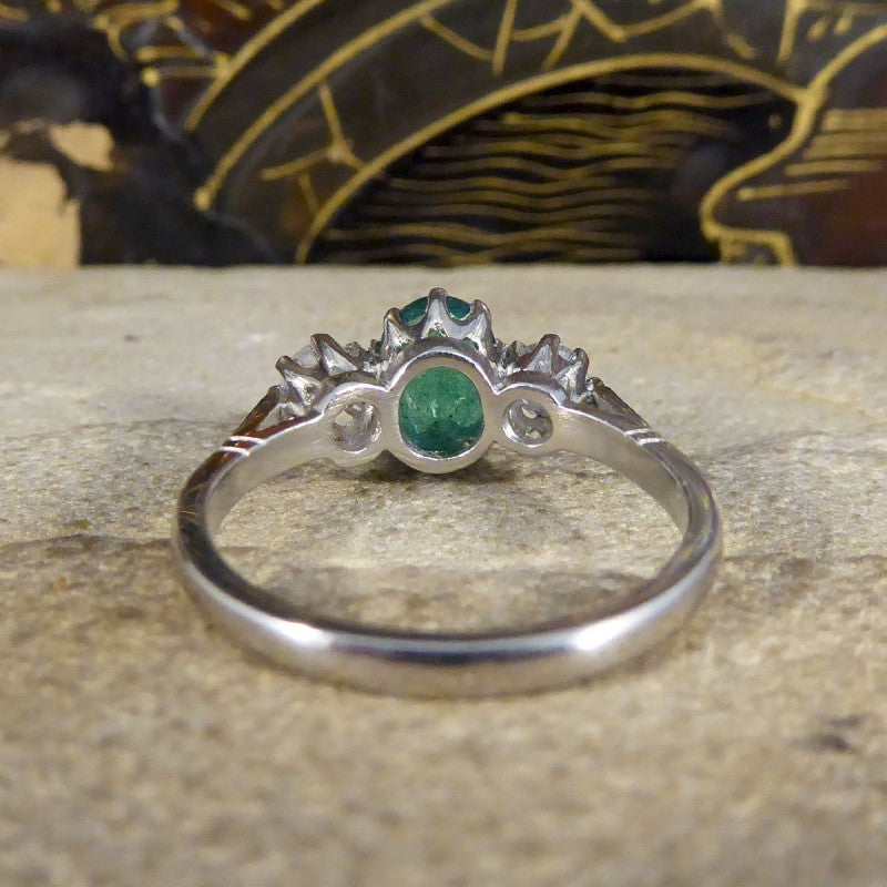 1ct Emerald and Diamond Three Stone Ring