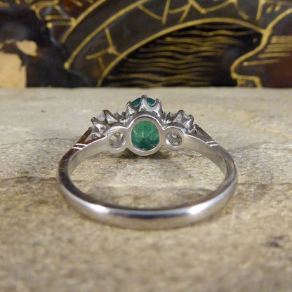 1ct Emerald and Diamond Three Stone Ring