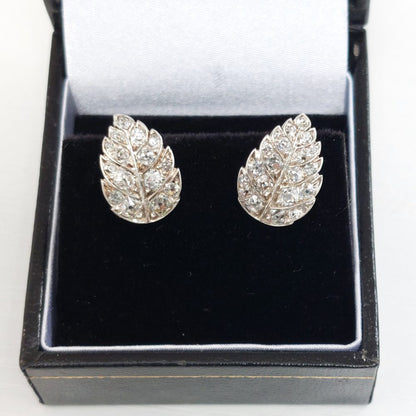 1ct Old Mine Cut Diamond Antique Leaf Earrings