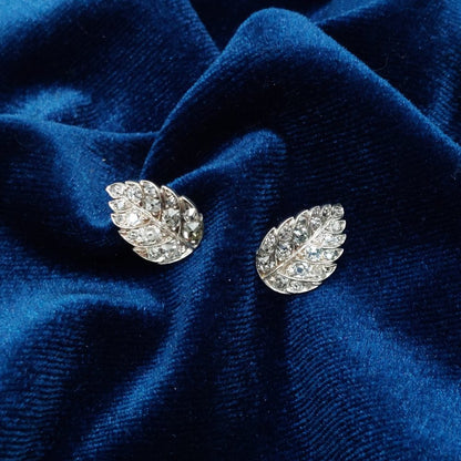 1ct Old Mine Cut Diamond Antique Leaf Earrings