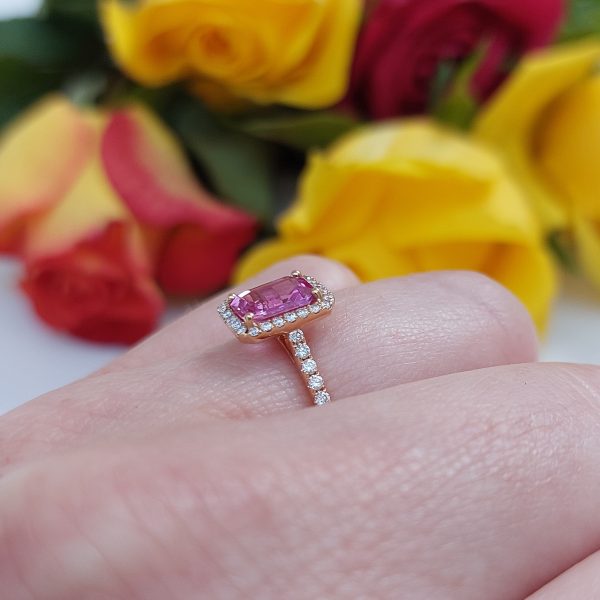 1ct Pink Sapphire and Diamond Rectangular Cluster Ring