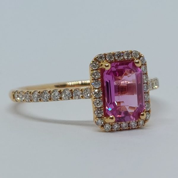 1ct Pink Sapphire and Diamond Rectangular Cluster Ring