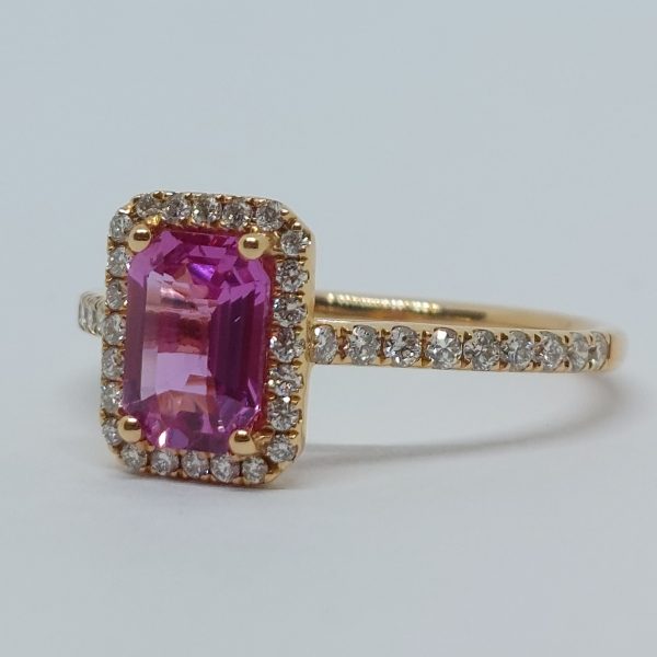 1ct Pink Sapphire and Diamond Rectangular Cluster Ring