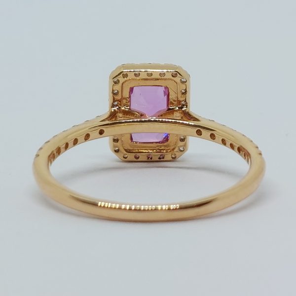 1ct Pink Sapphire and Diamond Rectangular Cluster Ring