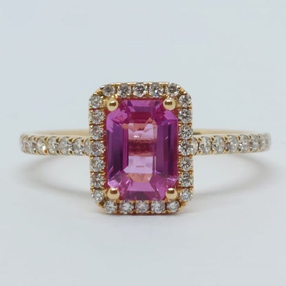 1ct Pink Sapphire and Diamond Rectangular Cluster Ring