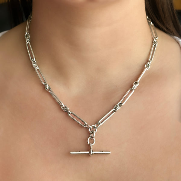 Edwardian Antique Silver Trombone Link Albert Chain Necklace