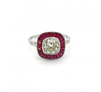 Ruby and Diamond Target Cluster Ring, 3.62 carats, Platinum
