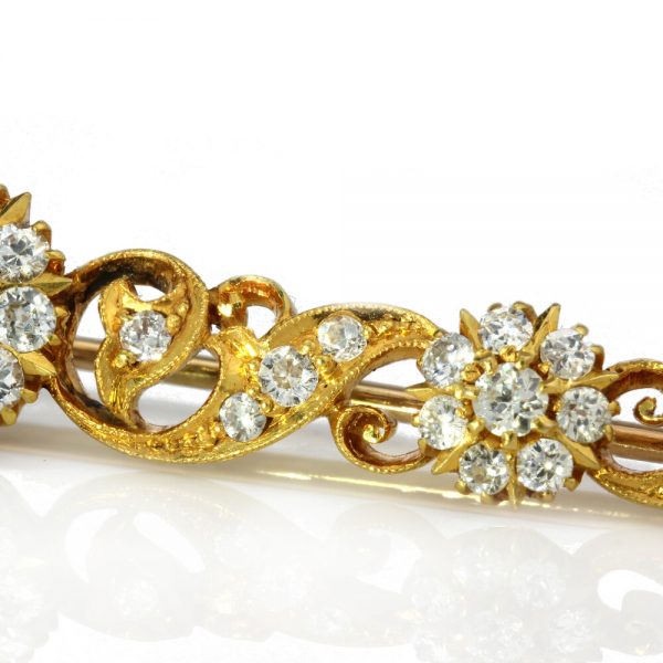 Vintage 1970s Diamond Floral Cluster Bar Brooch, 2.55 carats