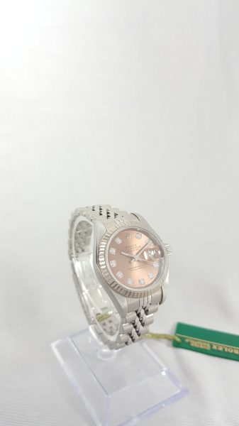 Rolex Lady Datejust 79174 with Original Diamond Set Copper Dial; 26mm stainless steel case with white gold bezel, automatic, self-winding movement, Circa 2002. Comes with Rolex box and papers