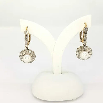 Antique Victorian Pearl and Diamond Cluster Drop Earrings, 2.80 carats