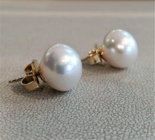 South Sea Pearl Stud Earrings, Signed Assael of New York