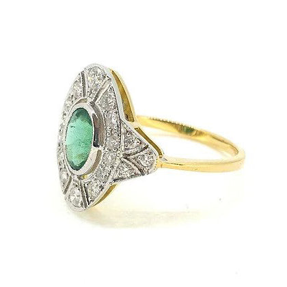 Art Deco Style 0.80ct Emerald and Diamond Cluster Plaque Ring