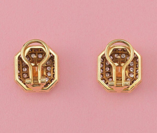 Vintage Steltman 1.8ct Yellow Sapphire and Diamond Cluster Earrings