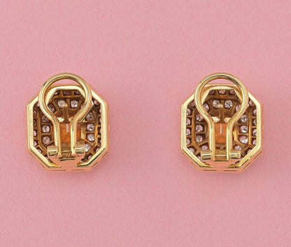 Vintage Steltman 1.8ct Yellow Sapphire and Diamond Cluster Earrings