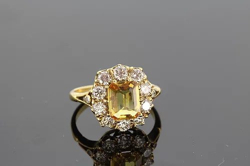 1.90ct Yellow Sapphire and Diamond Cluster Ring 18ct Yellow Gold