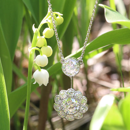 Vintage Diamond Cluster Pendant Necklace, 4.29 carats