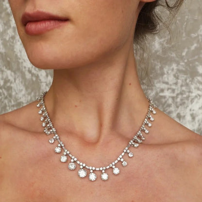 Vintage French Diamond Riviere Necklace in Platinum, 37.84 carats