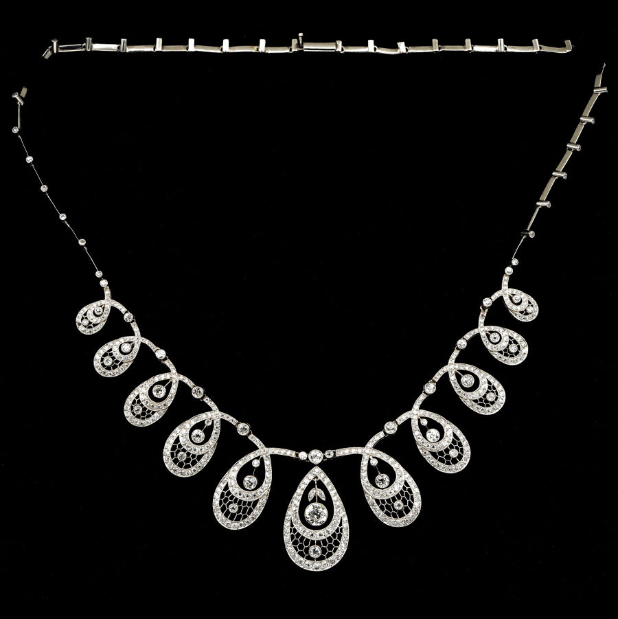 Edwardian Antique 8.50ct Old Cut Diamond Cluster Drop Necklace in Platinum