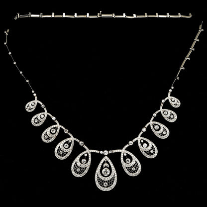 Edwardian Antique 8.50ct Old Cut Diamond Cluster Drop Necklace in Platinum