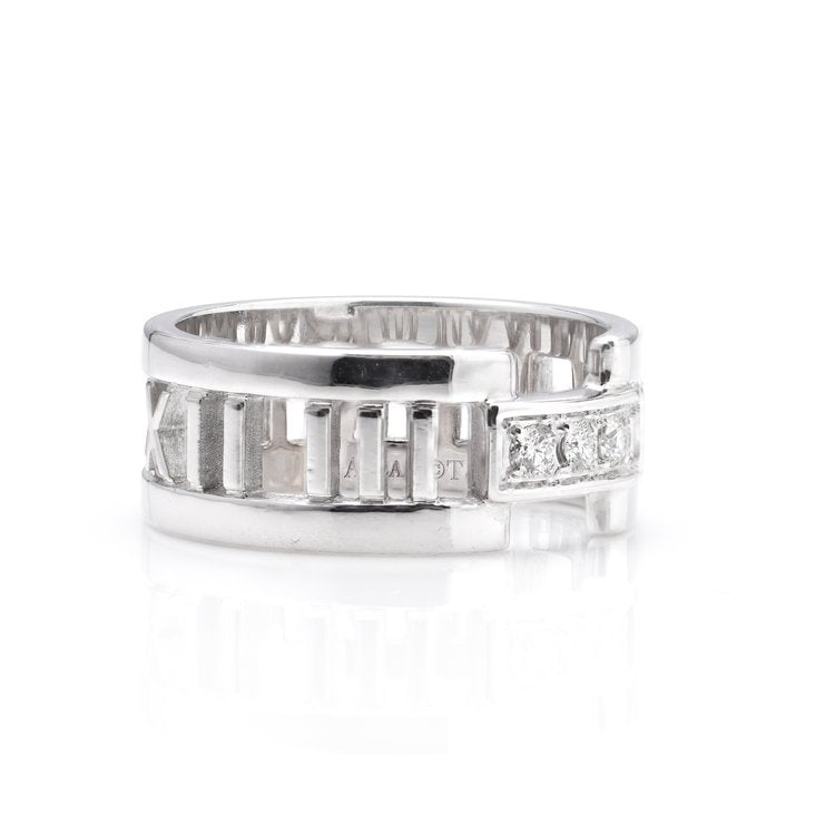 Tiffany and Co 18ct White Gold Atlas Band Ring with Diamonds