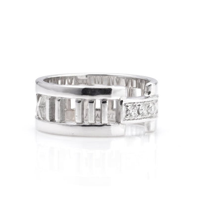Tiffany and Co 18ct White Gold Atlas Band Ring with Diamonds
