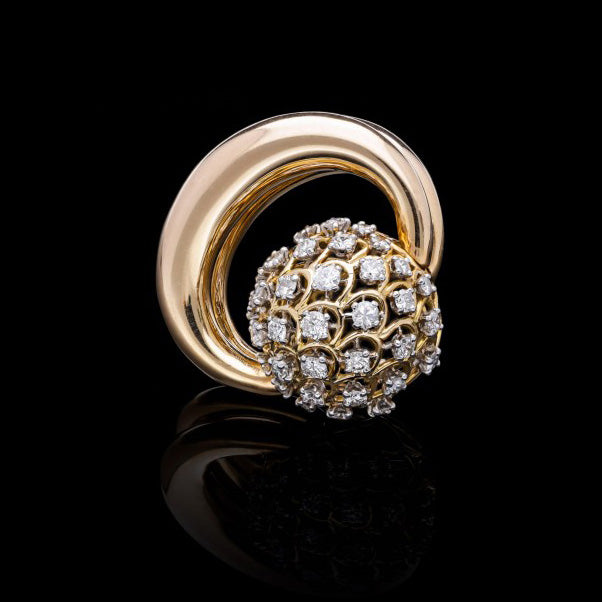 Vintage 1940s French Diamond and Gold Clip Brooch