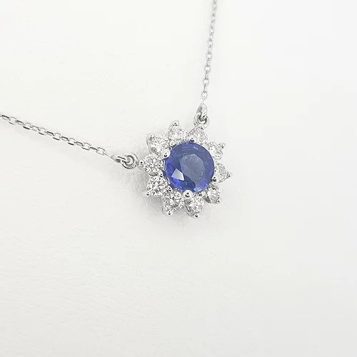 Sapphire and Diamond Cluster Pendant, in 18ct white gold
