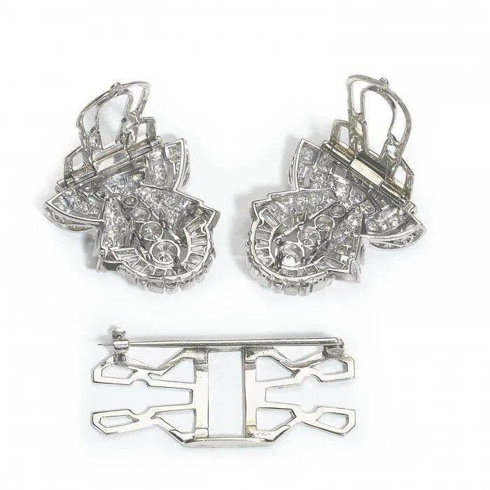 Art Deco 7ct Diamond Double Clip Brooch in Platinum